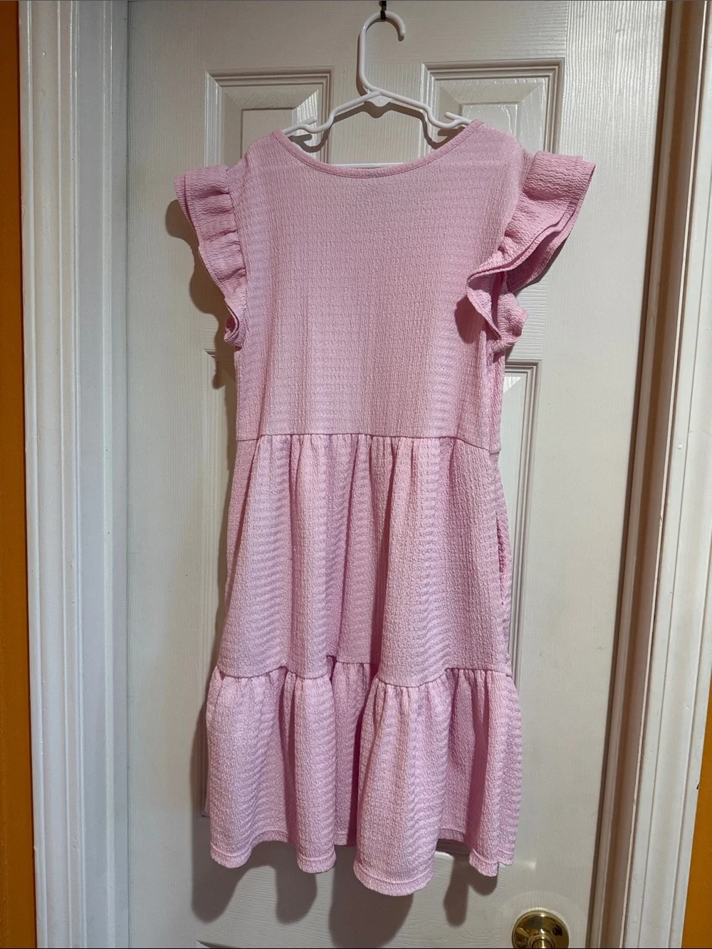 Girls' Pink Ruffle Sleeve Tiered Dress - Size XL